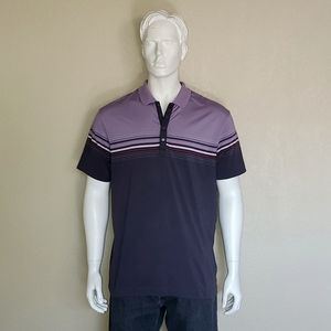 IJP DESIGN Ian Poulter Polo Golf Shirt Navy & Purple Solid w/ Stripe Large NWOT